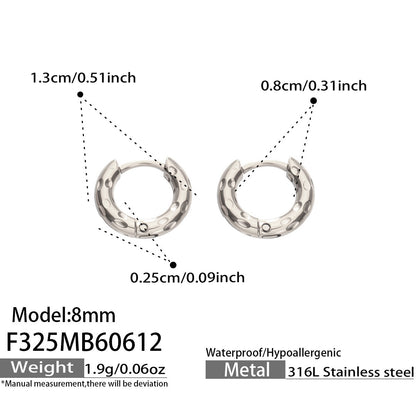 316L Stainless Steel 18K Gold PVD Minimalist Hammered Hoop Earrings - Minimalist Hammered Hoop, Gold Accent, Modern Design Wholesale Stainless Steel Jewelry - Sensitive Skin Friendly - Detail 8
