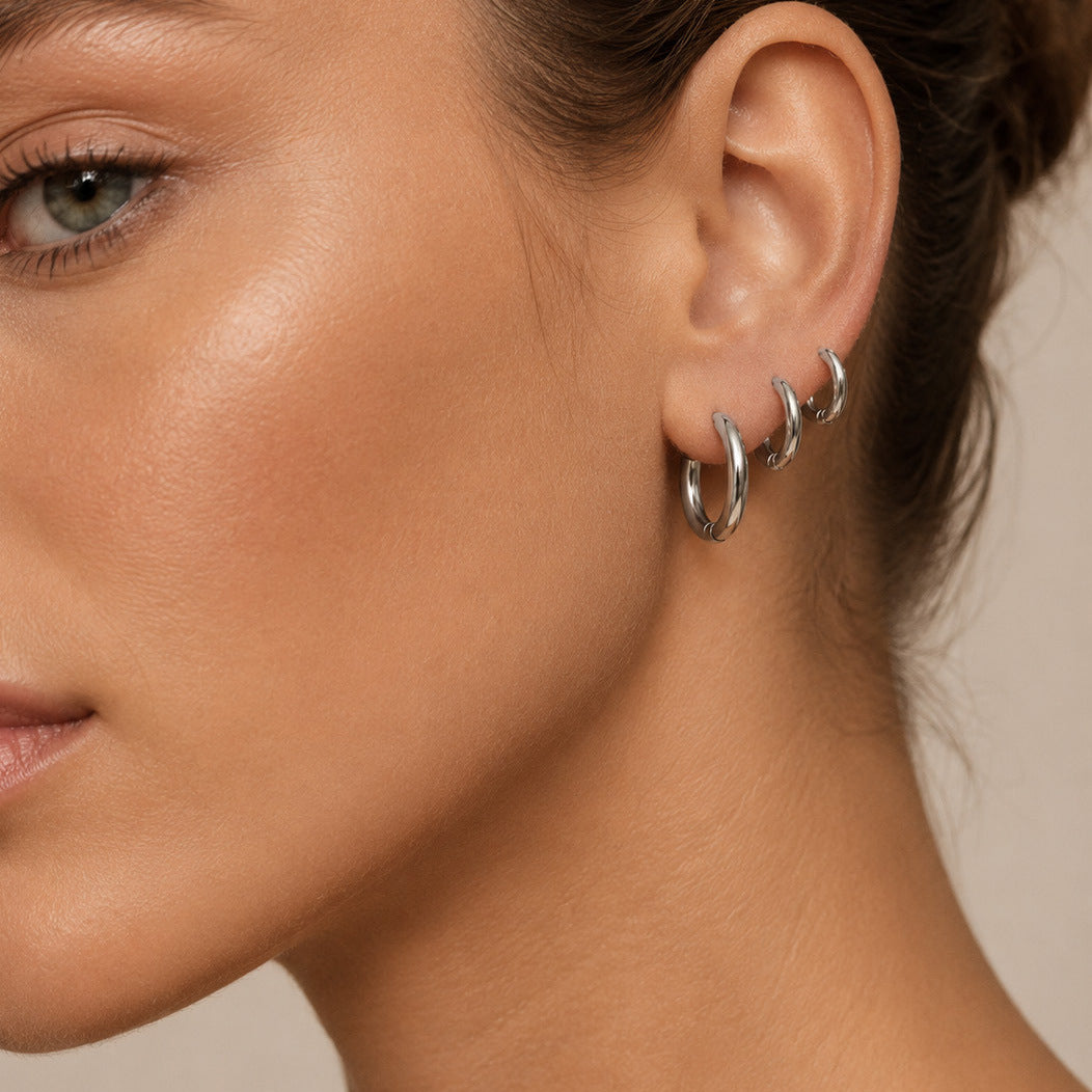 316L Stainless Steel 18K Gold PVD Minimalist Hoop Earrings - Minimalist Hoop Stylish Earrings Wholesale Stainless Steel Jewelry - Sensitive Skin Friendly - Detail 10