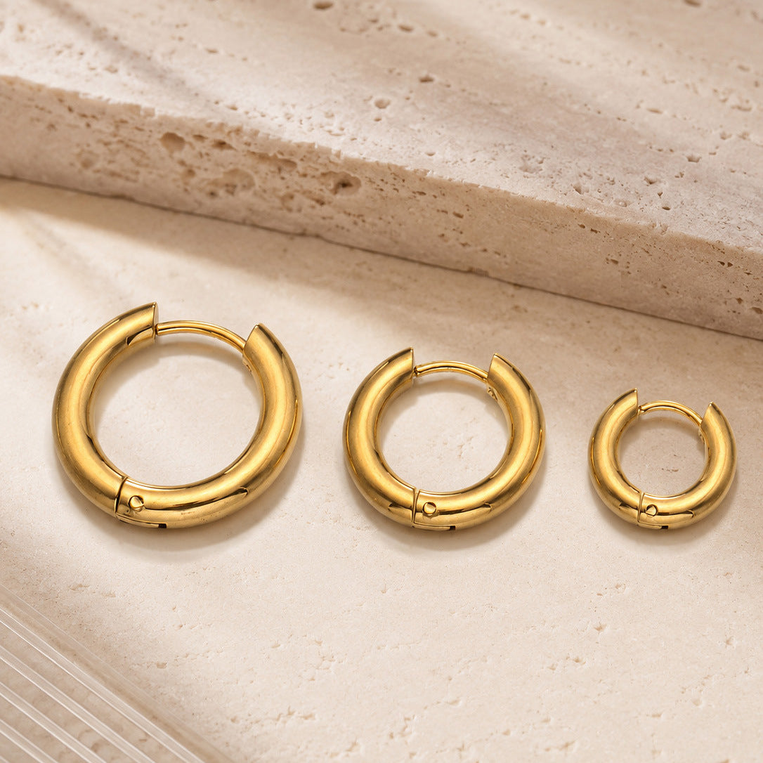 316L Stainless Steel 18K Gold PVD Minimalist Hoop Earrings - Minimalist Hoop Stylish Earrings Wholesale Stainless Steel Jewelry - Sensitive Skin Friendly - Detail 12