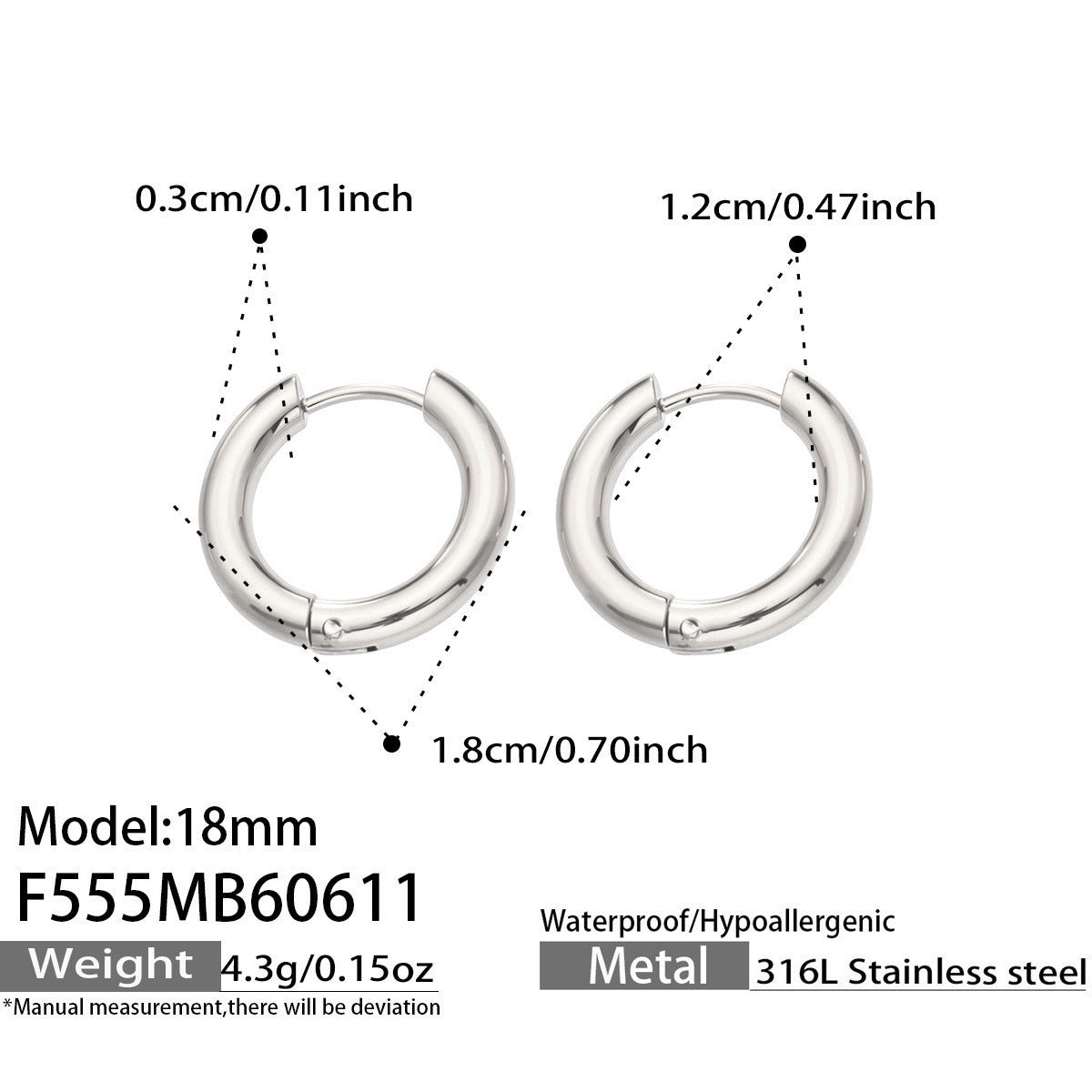 316L Stainless Steel 18K Gold PVD Minimalist Hoop Earrings - Minimalist Hoop Stylish Earrings Wholesale Stainless Steel Jewelry - Sensitive Skin Friendly - Detail 15