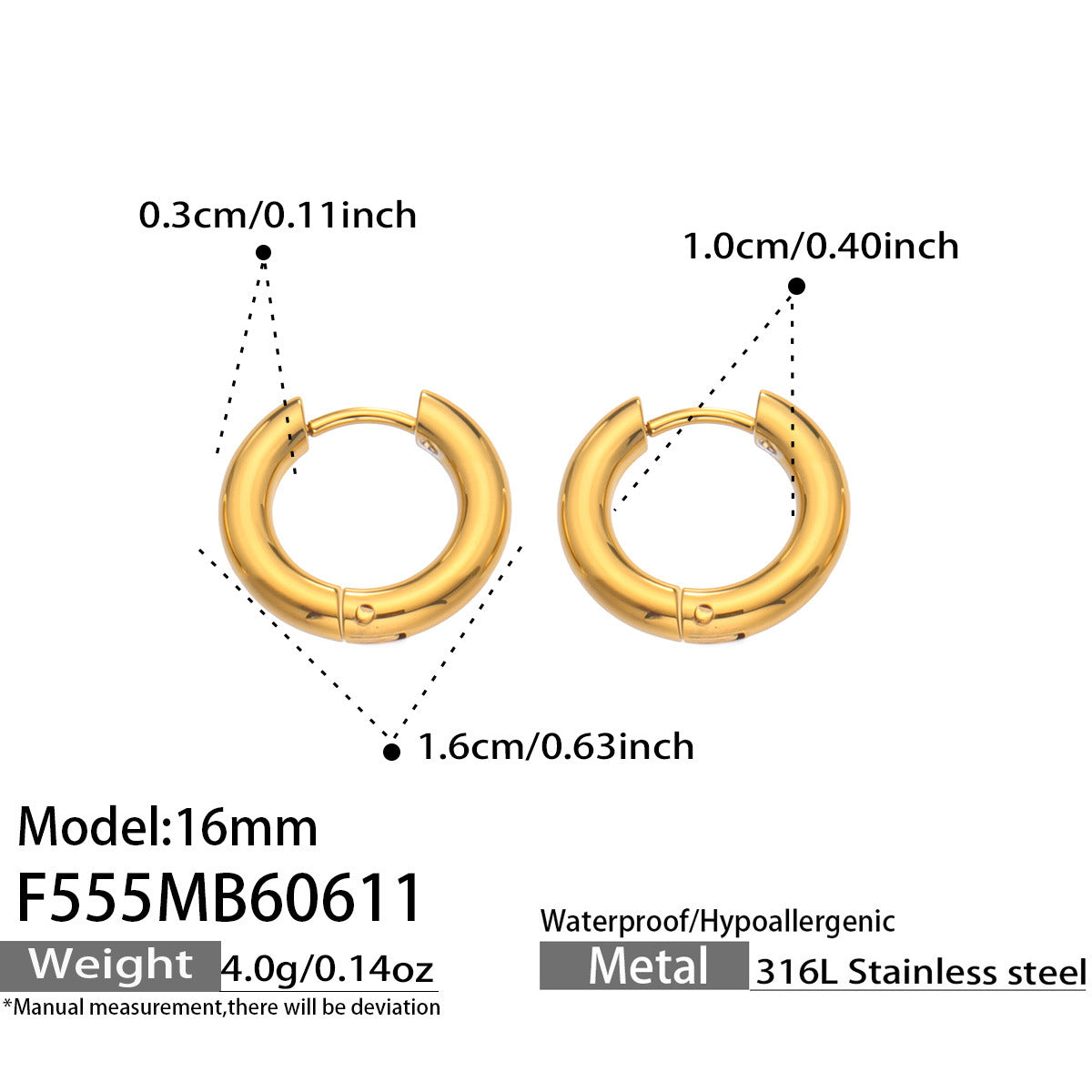 316L Stainless Steel 18K Gold PVD Minimalist Hoop Earrings - Minimalist Hoop Stylish Earrings Wholesale Stainless Steel Jewelry - Sensitive Skin Friendly - Detail 18