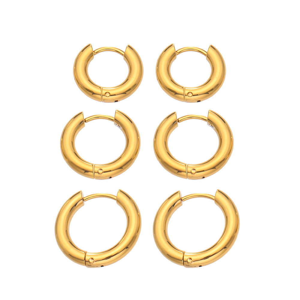 316L Stainless Steel 18K Gold PVD Minimalist Hoop Earrings - Minimalist Hoop Stylish Earrings Wholesale Stainless Steel Jewelry - Sensitive Skin Friendly - Detail 4