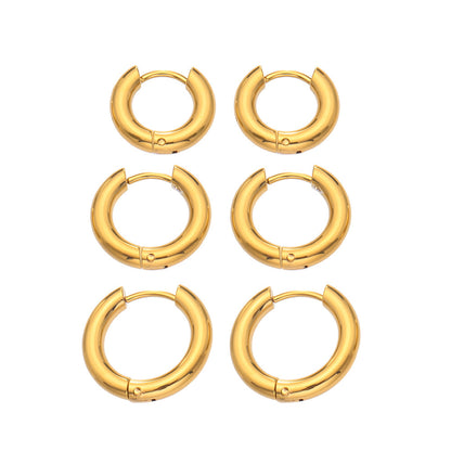 316L Stainless Steel 18K Gold PVD Minimalist Hoop Earrings - Minimalist Hoop Stylish Earrings Wholesale Stainless Steel Jewelry - Sensitive Skin Friendly - Detail 4