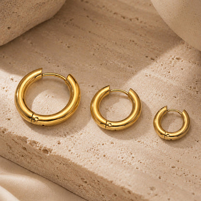 316L Stainless Steel 18K Gold PVD Minimalist Hoop Earrings - Minimalist Hoop Stylish Earrings Wholesale Stainless Steel Jewelry - Sensitive Skin Friendly - Detail 8