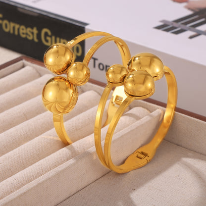 316L Stainless Steel 18K Gold PVD Minimalist Multi-Layer Ball Design Bangle - Minimalist Gold Multi-Layer Ball Bangle Wholesale Stainless Steel Jewelry - Sensitive Skin Friendly - Detail 1
