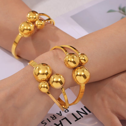 316L Stainless Steel 18K Gold PVD Minimalist Multi-Layer Ball Design Bangle - Minimalist Gold Multi-Layer Ball Bangle Wholesale Stainless Steel Jewelry - Sensitive Skin Friendly - Detail 2