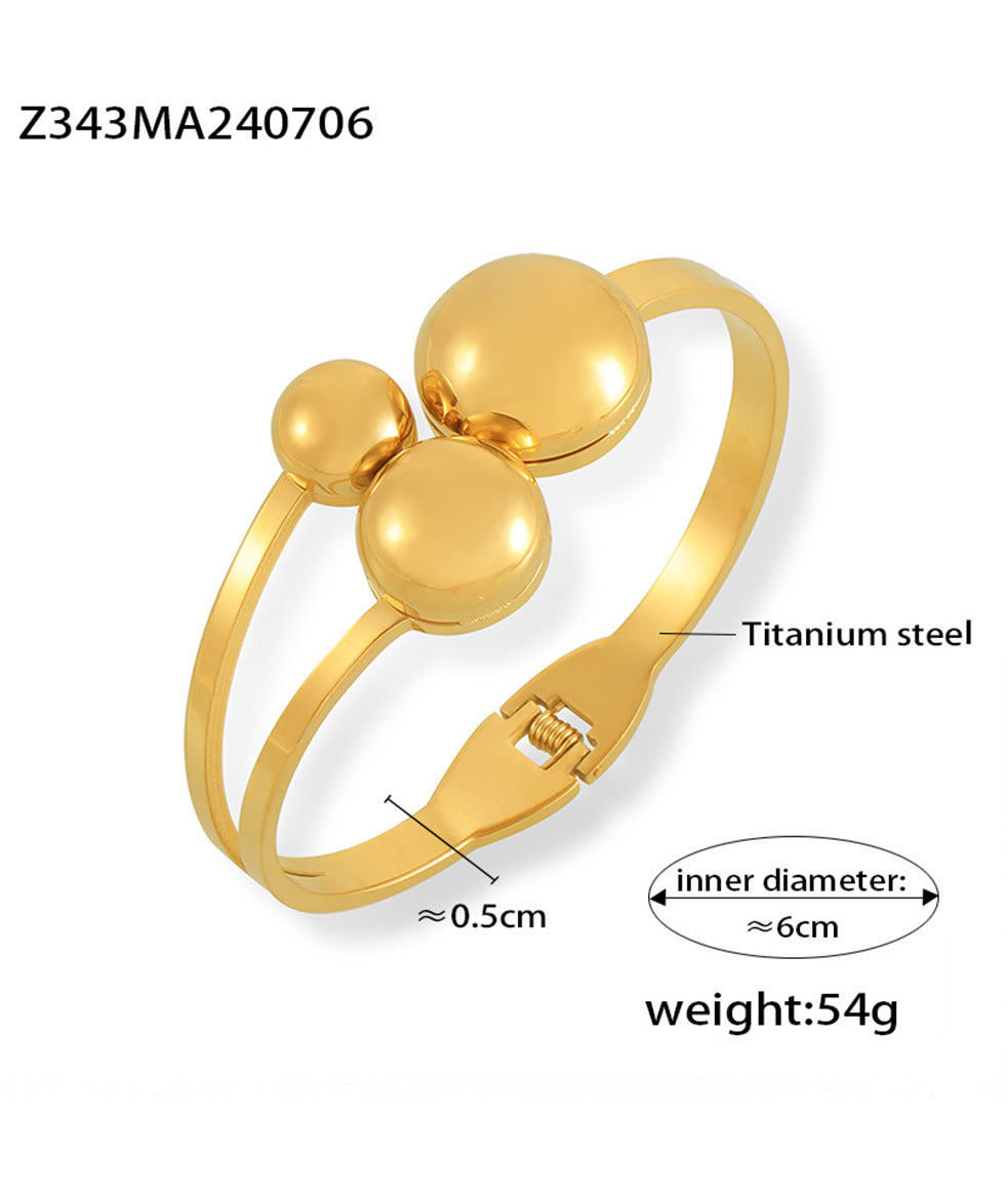 316L Stainless Steel 18K Gold PVD Minimalist Multi-Layer Ball Design Bangle - Minimalist Gold Multi-Layer Ball Bangle Wholesale Stainless Steel Jewelry - Sensitive Skin Friendly - Detail 4