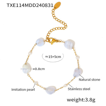 316L Stainless Steel 18K Gold PVD Minimalist Natural Stone & Imitation Pearl Necklace - Minimalist, Natural Stone, Imitation Pearl, Gold PVD, Clavicle Necklace Wholesale Stainless Steel Jewelry - Sensitive Skin Friendly - Detail 1