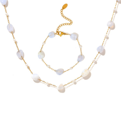 316L Stainless Steel 18K Gold PVD Minimalist Natural Stone & Imitation Pearl Necklace - Minimalist, Natural Stone, Imitation Pearl, Gold PVD, Clavicle Necklace Wholesale Stainless Steel Jewelry - Sensitive Skin Friendly - Detail 3