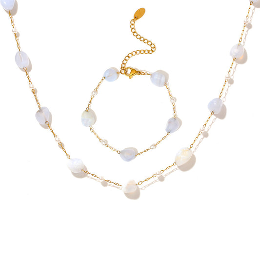 316L Stainless Steel 18K Gold PVD Minimalist Natural Stone & Imitation Pearl Necklace - Minimalist, Natural Stone, Imitation Pearl, Gold PVD, Clavicle Necklace Wholesale Stainless Steel Jewelry - Sensitive Skin Friendly - Detail 3