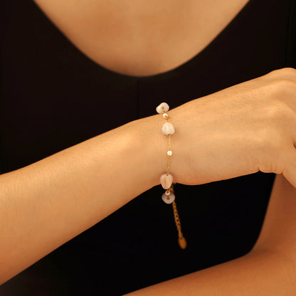 316L Stainless Steel 18K Gold PVD Minimalist Natural Stone & Imitation Pearl Necklace - Minimalist, Natural Stone, Imitation Pearl, Gold PVD, Clavicle Necklace Wholesale Stainless Steel Jewelry - Sensitive Skin Friendly - Detail 4