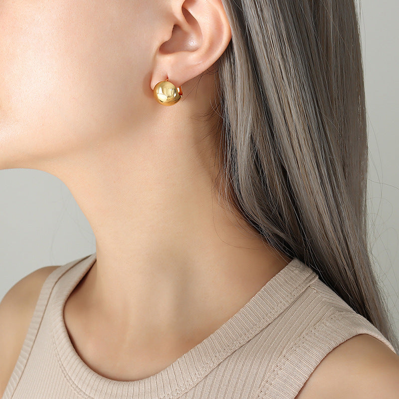 316L Stainless Steel 18K Gold PVD Minimalist Polished C-shaped Earrings - Minimalist Polished C-shaped Wholesale Stainless Steel Jewelry - Sensitive Skin Friendly - Detail 1