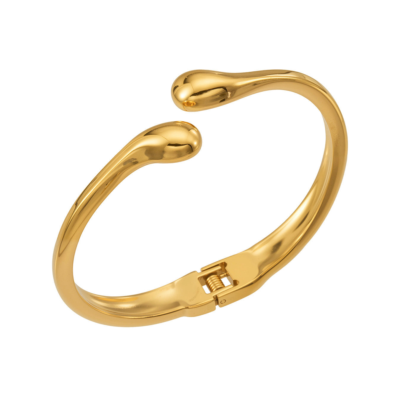 316L Stainless Steel 18K Gold PVD Minimalist Smooth Waterdrop Open Bangle - Minimalist Waterdrop Smooth Open Bangle Wholesale Stainless Steel Jewelry - Sensitive Skin Friendly - Detail 2