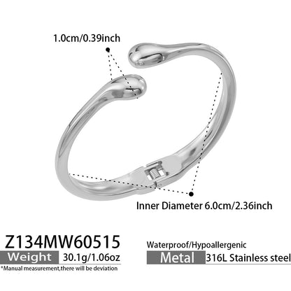 316L Stainless Steel 18K Gold PVD Minimalist Smooth Waterdrop Open Bangle - Minimalist Waterdrop Smooth Open Bangle Wholesale Stainless Steel Jewelry - Sensitive Skin Friendly - Detail 3