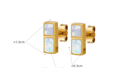 316L Stainless Steel 18K Gold PVD Minimalist Square White Seashell Stud Earrings - Minimalist, Coastal Design, Square, White Seashell, Stud Earrings, Gold, Hypoallergenic Wholesale Stainless Steel Jewelry - Sensitive Skin Friendly - Detail 1