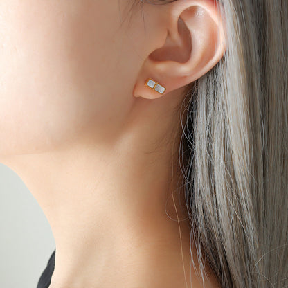 316L Stainless Steel 18K Gold PVD Minimalist Square White Seashell Stud Earrings - Minimalist, Coastal Design, Square, White Seashell, Stud Earrings, Gold, Hypoallergenic Wholesale Stainless Steel Jewelry - Sensitive Skin Friendly - Detail 2