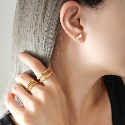 316L Stainless Steel 18K Gold PVD Minimalist Square White Seashell Stud Earrings - Minimalist, Coastal Design, Square, White Seashell, Stud Earrings, Gold, Hypoallergenic Wholesale Stainless Steel Jewelry - Sensitive Skin Friendly - Detail 3