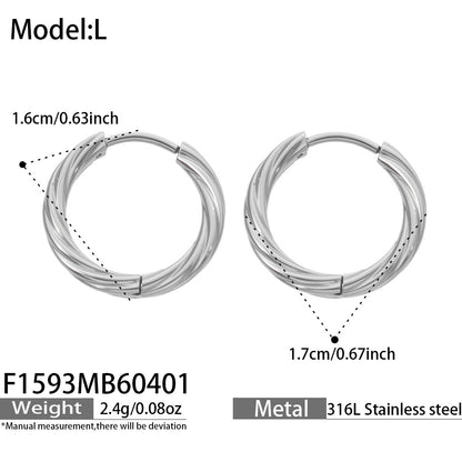 316L Stainless Steel 18K Gold PVD Minimalist Twisted Round Earrings - Twisted Round Hoop, Minimalist, Elegant, Steel, Gold Wholesale Stainless Steel Jewelry - Sensitive Skin Friendly - Detail 14