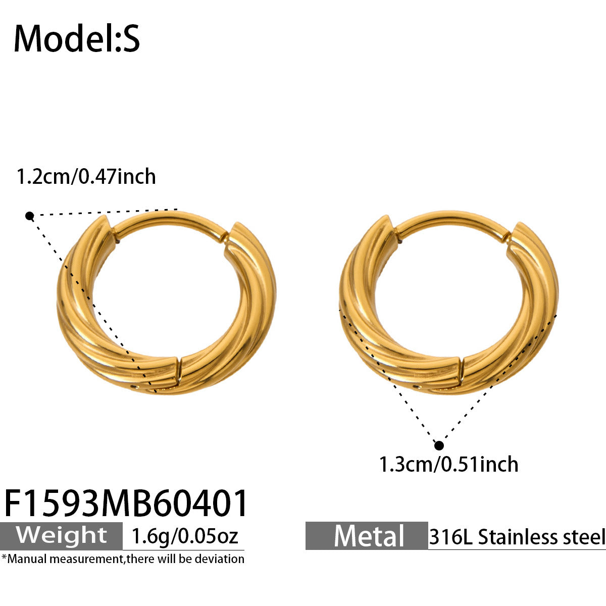 316L Stainless Steel 18K Gold PVD Minimalist Twisted Round Earrings - Twisted Round Hoop, Minimalist, Elegant, Steel, Gold Wholesale Stainless Steel Jewelry - Sensitive Skin Friendly - Detail 17