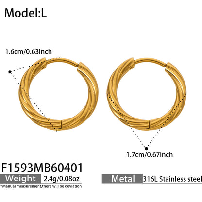 316L Stainless Steel 18K Gold PVD Minimalist Twisted Round Hoop Earrings - Minimalist, Twisted Hoop, Round, Elegant Wholesale Stainless Steel Jewelry - Sensitive Skin Friendly - Detail 12