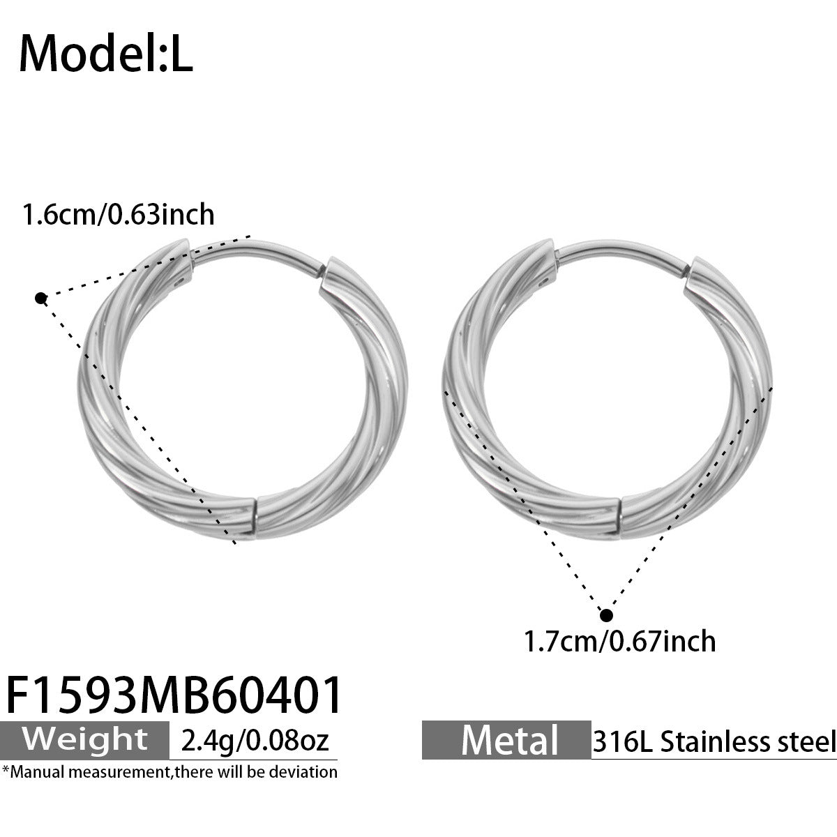 316L Stainless Steel 18K Gold PVD Minimalist Twisted Round Hoop Earrings - Minimalist, Twisted Hoop, Round, Elegant Wholesale Stainless Steel Jewelry - Sensitive Skin Friendly - Detail 14