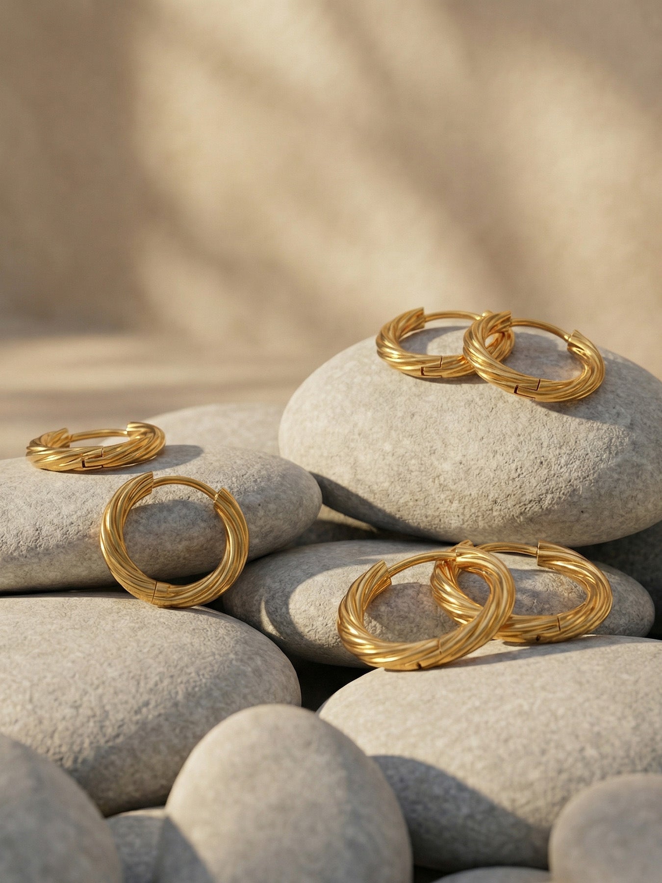 316L Stainless Steel 18K Gold PVD Minimalist Twisted Round Hoop Earrings - Minimalist, Twisted Hoop, Round, Elegant Wholesale Stainless Steel Jewelry - Sensitive Skin Friendly - Detail 5