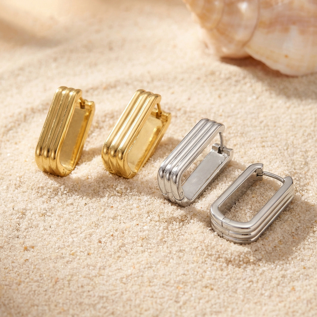316L Stainless Steel 18K Gold PVD Minimalist U-Shaped Earrings - Minimalist U-Shaped Gold Steel Wholesale Stainless Steel Jewelry - Sensitive Skin Friendly - Detail 8