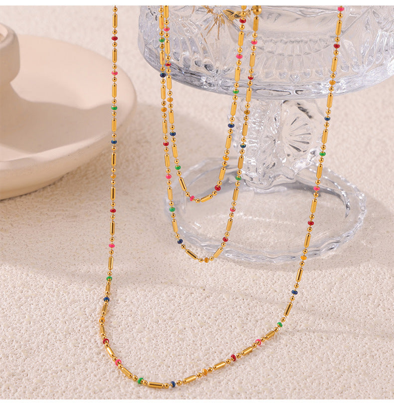 316L Stainless Steel 18K Gold PVD Minimalist Versatile Rice Bead Drip Oil Design Jewelry - Minimalist Gold, Rice Bead Chain, Drip Oil Design, Versatile Jewelry Wholesale Stainless Steel Jewelry - Sensitive Skin Friendly - Detail 1