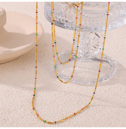 316L Stainless Steel 18K Gold PVD Minimalist Versatile Rice Bead Drip Oil Design Jewelry - Minimalist Gold, Rice Bead Chain, Drip Oil Design, Versatile Jewelry Wholesale Stainless Steel Jewelry - Sensitive Skin Friendly - Detail 1
