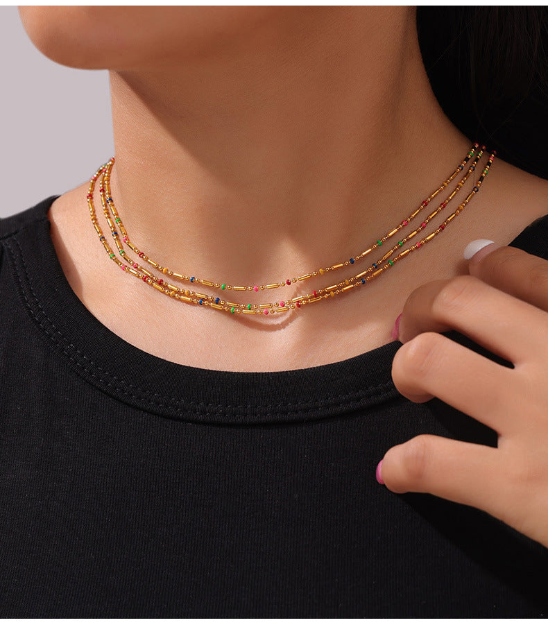 316L Stainless Steel 18K Gold PVD Minimalist Versatile Rice Bead Drip Oil Design Jewelry - Minimalist Gold, Rice Bead Chain, Drip Oil Design, Versatile Jewelry Wholesale Stainless Steel Jewelry - Sensitive Skin Friendly - Detail 10