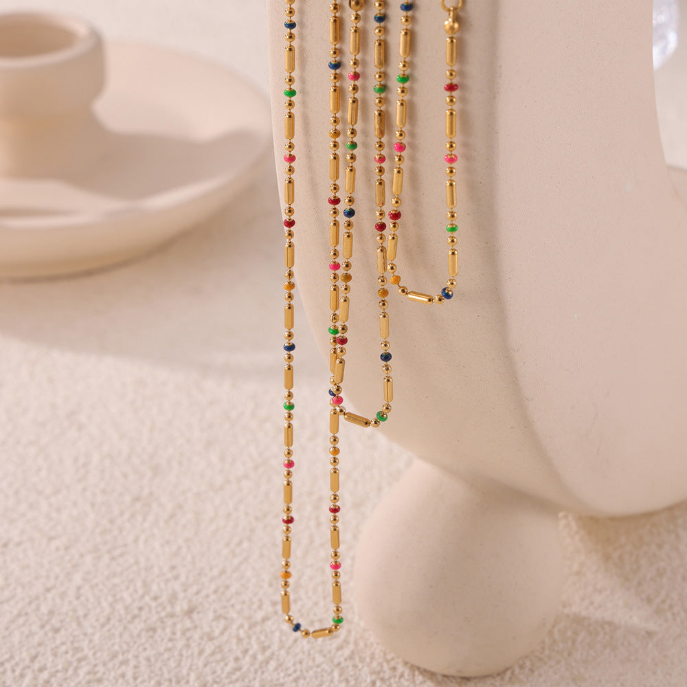 316L Stainless Steel 18K Gold PVD Minimalist Versatile Rice Bead Drip Oil Design Jewelry - Minimalist Gold, Rice Bead Chain, Drip Oil Design, Versatile Jewelry Wholesale Stainless Steel Jewelry - Sensitive Skin Friendly - Detail 14