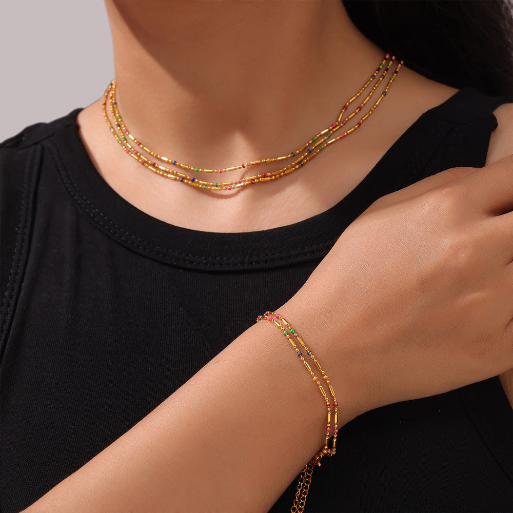 316L Stainless Steel 18K Gold PVD Minimalist Versatile Rice Bead Drip Oil Design Jewelry - Minimalist Gold, Rice Bead Chain, Drip Oil Design, Versatile Jewelry Wholesale Stainless Steel Jewelry - Sensitive Skin Friendly - Detail 2