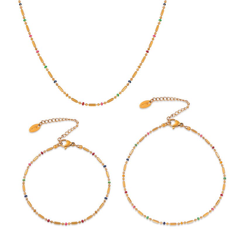 316L Stainless Steel 18K Gold PVD Minimalist Versatile Rice Bead Drip Oil Design Jewelry - Minimalist Gold, Rice Bead Chain, Drip Oil Design, Versatile Jewelry Wholesale Stainless Steel Jewelry - Sensitive Skin Friendly - Detail 4