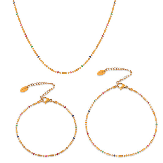 316L Stainless Steel 18K Gold PVD Minimalist Versatile Rice Bead Drip Oil Design Jewelry - Minimalist Gold, Rice Bead Chain, Drip Oil Design, Versatile Jewelry Wholesale Stainless Steel Jewelry - Sensitive Skin Friendly - Detail 4