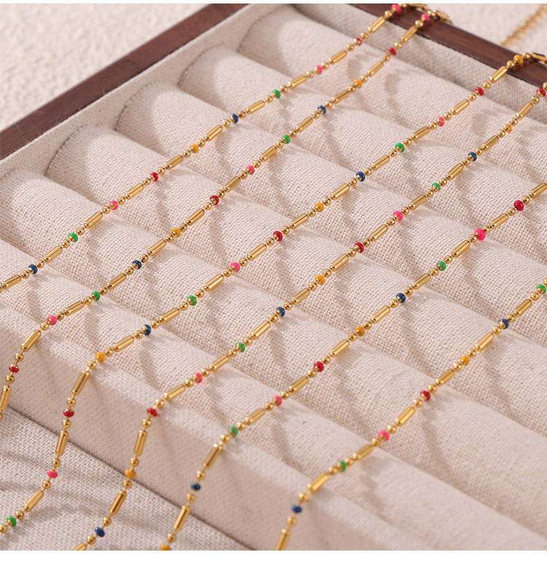 316L Stainless Steel 18K Gold PVD Minimalist Versatile Rice Bead Drip Oil Design Jewelry - Minimalist Gold, Rice Bead Chain, Drip Oil Design, Versatile Jewelry Wholesale Stainless Steel Jewelry - Sensitive Skin Friendly - Detail 5