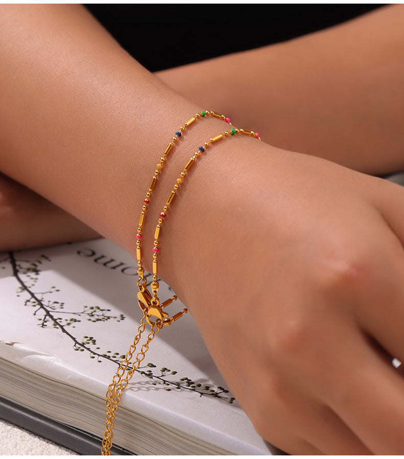 316L Stainless Steel 18K Gold PVD Minimalist Versatile Rice Bead Drip Oil Design Jewelry - Minimalist Gold, Rice Bead Chain, Drip Oil Design, Versatile Jewelry Wholesale Stainless Steel Jewelry - Sensitive Skin Friendly - Detail 9