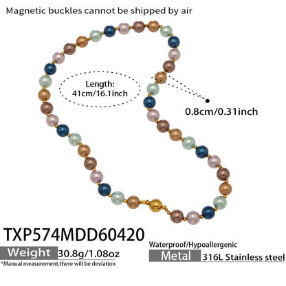 316L Stainless Steel 18K Gold PVD Mixed Color Pearl & Cat's Eye Stone Beaded Charm Necklace - Mixed Color Pearl, Cat's Eye Stone, Beaded, Charm, Modern, Elegant Wholesale Stainless Steel Jewelry - Sensitive Skin Friendly - Detail 1