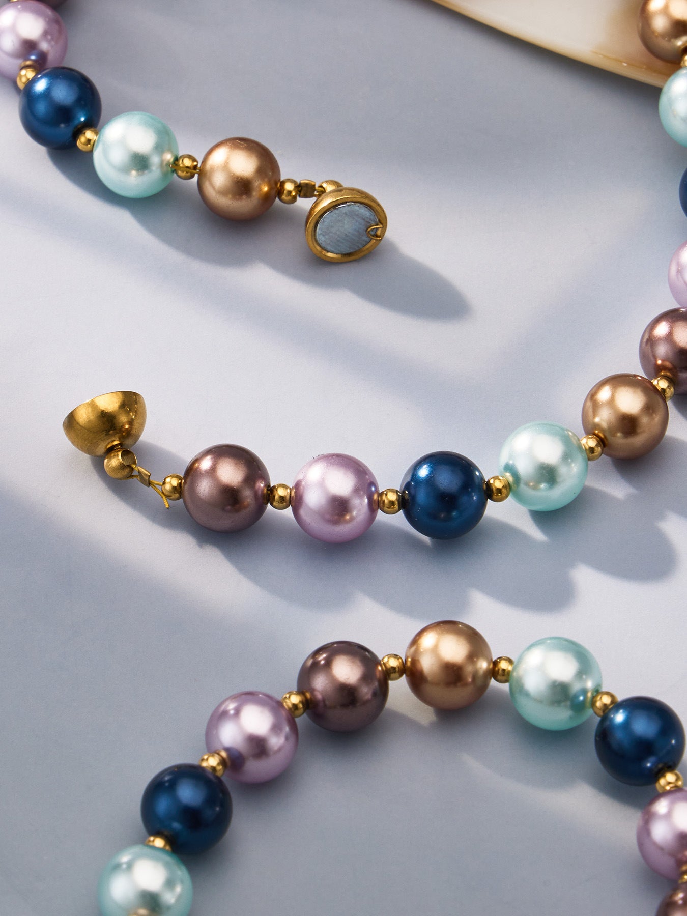 316L Stainless Steel 18K Gold PVD Mixed Color Pearl & Cat's Eye Stone Beaded Charm Necklace - Mixed Color Pearl, Cat's Eye Stone, Beaded, Charm, Modern, Elegant Wholesale Stainless Steel Jewelry - Sensitive Skin Friendly - Detail 10