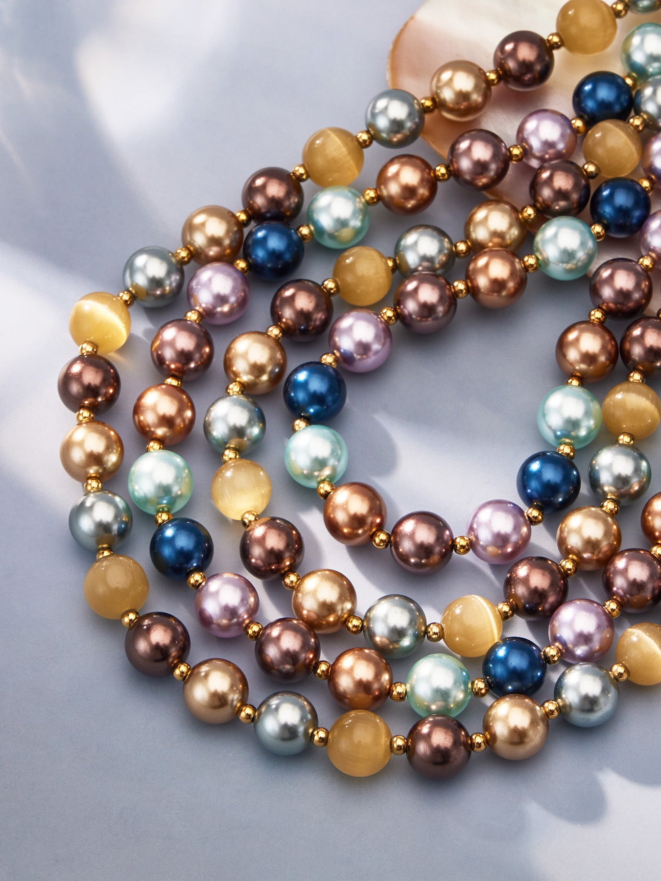 316L Stainless Steel 18K Gold PVD Mixed Color Pearl & Cat's Eye Stone Beaded Charm Necklace - Mixed Color Pearl, Cat's Eye Stone, Beaded, Charm, Modern, Elegant Wholesale Stainless Steel Jewelry - Sensitive Skin Friendly - Detail 11