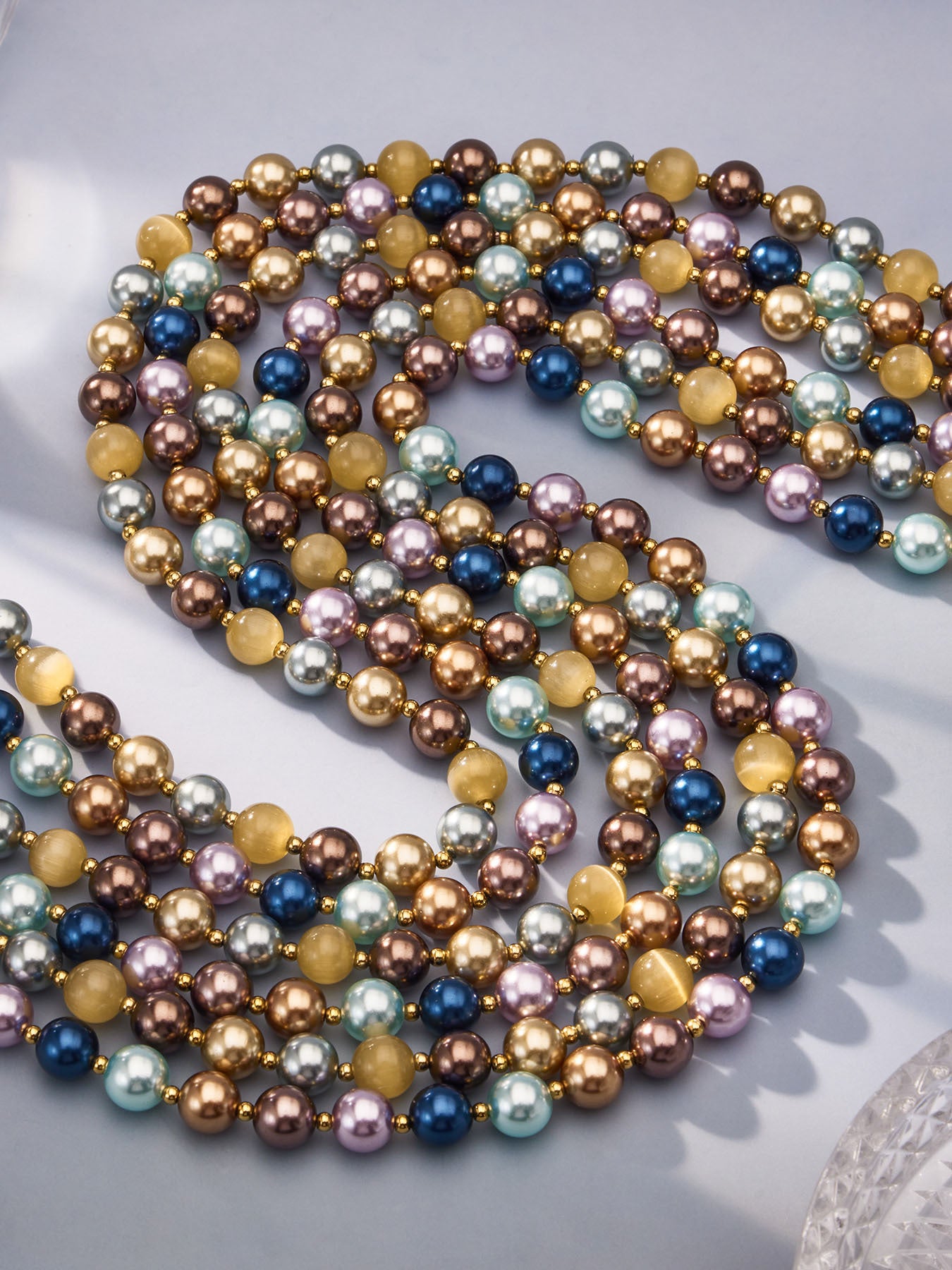 316L Stainless Steel 18K Gold PVD Mixed Color Pearl & Cat's Eye Stone Beaded Charm Necklace - Mixed Color Pearl, Cat's Eye Stone, Beaded, Charm, Modern, Elegant Wholesale Stainless Steel Jewelry - Sensitive Skin Friendly - Detail 12