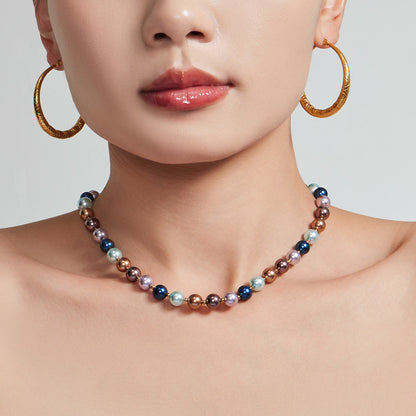 316L Stainless Steel 18K Gold PVD Mixed Color Pearl & Cat's Eye Stone Beaded Charm Necklace - Mixed Color Pearl, Cat's Eye Stone, Beaded, Charm, Modern, Elegant Wholesale Stainless Steel Jewelry - Sensitive Skin Friendly - Detail 15