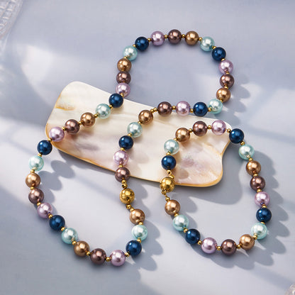 316L Stainless Steel 18K Gold PVD Mixed Color Pearl & Cat's Eye Stone Beaded Charm Necklace - Mixed Color Pearl, Cat's Eye Stone, Beaded, Charm, Modern, Elegant Wholesale Stainless Steel Jewelry - Sensitive Skin Friendly - Detail 17