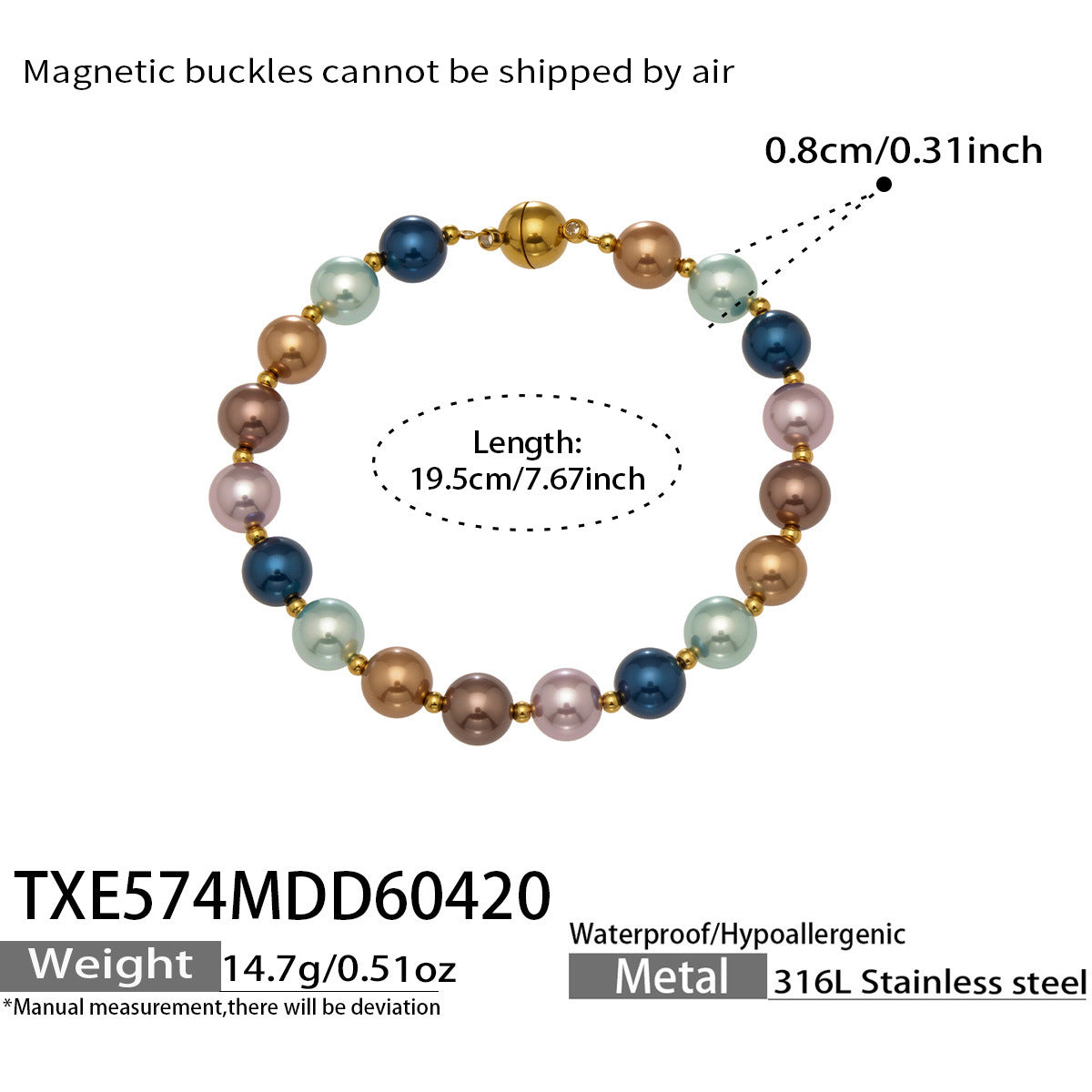316L Stainless Steel 18K Gold PVD Mixed Color Pearl & Cat's Eye Stone Beaded Charm Necklace - Mixed Color Pearl, Cat's Eye Stone, Beaded, Charm, Modern, Elegant Wholesale Stainless Steel Jewelry - Sensitive Skin Friendly - Detail 2