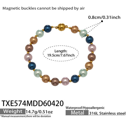 316L Stainless Steel 18K Gold PVD Mixed Color Pearl & Cat's Eye Stone Beaded Charm Necklace - Mixed Color Pearl, Cat's Eye Stone, Beaded, Charm, Modern, Elegant Wholesale Stainless Steel Jewelry - Sensitive Skin Friendly - Detail 2