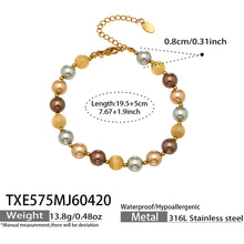 316L Stainless Steel 18K Gold PVD Mixed Color Pearl & Cat's Eye Stone Beaded Charm Necklace - Mixed Color Pearl, Cat's Eye Stone, Beaded, Charm, Modern, Elegant Wholesale Stainless Steel Jewelry - Sensitive Skin Friendly - Detail 4