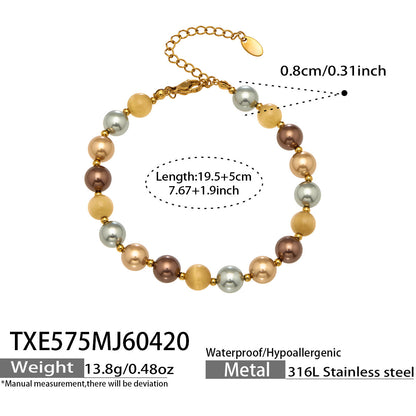 316L Stainless Steel 18K Gold PVD Mixed Color Pearl & Cat's Eye Stone Beaded Charm Necklace - Mixed Color Pearl, Cat's Eye Stone, Beaded, Charm, Modern, Elegant Wholesale Stainless Steel Jewelry - Sensitive Skin Friendly - Detail 4