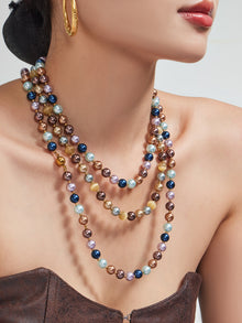 316L Stainless Steel 18K Gold PVD Mixed Color Pearl & Cat's Eye Stone Beaded Charm Necklace - Mixed Color Pearl, Cat's Eye Stone, Beaded, Charm, Modern, Elegant Wholesale Stainless Steel Jewelry - Sensitive Skin Friendly - Detail 7