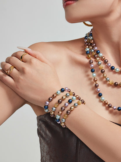 316L Stainless Steel 18K Gold PVD Mixed Color Pearl & Cat's Eye Stone Beaded Charm Necklace - Mixed Color Pearl, Cat's Eye Stone, Beaded, Charm, Modern, Elegant Wholesale Stainless Steel Jewelry - Sensitive Skin Friendly - Detail 8
