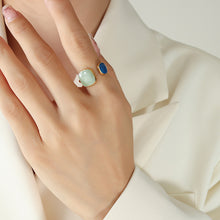 316L Stainless Steel 18K Gold PVD Modern Enamel Adjustable Open Ring - Modern Coastal Green Enamel Adjustable Open Ring Long Square Square Wholesale Stainless Steel Jewelry - Sensitive Skin Friendly - Detail 3