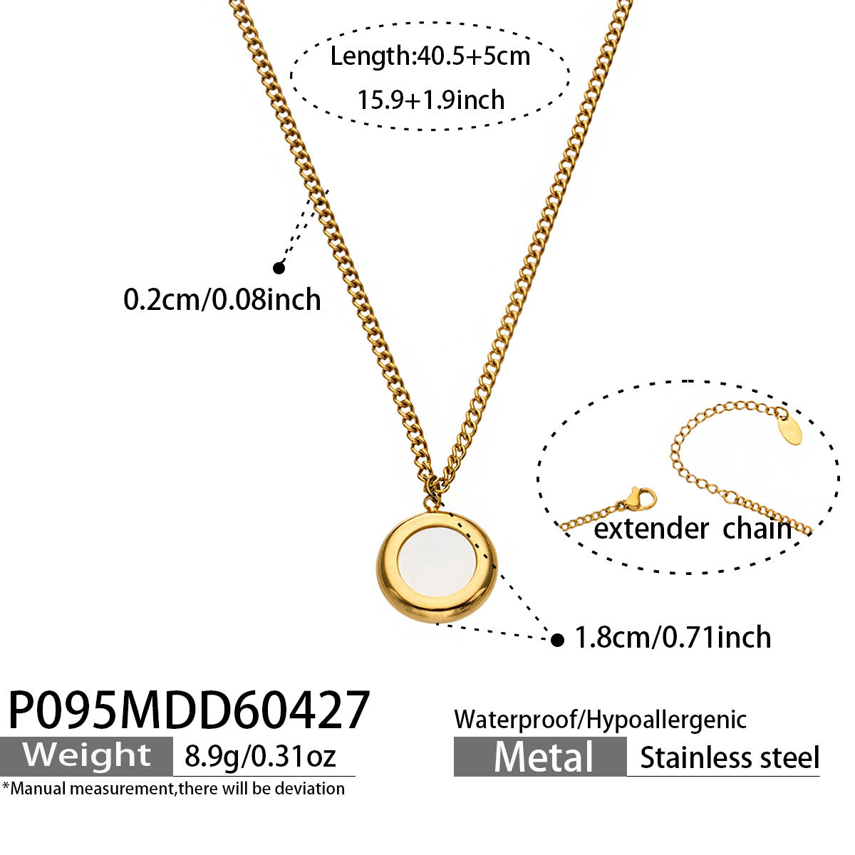 316L Stainless Steel 18K Gold PVD Mother of Pearl Heart Pendant Necklace - Minimalist Gold Heart Mother of Pearl Pendant Necklace Wholesale Stainless Steel Jewelry - Sensitive Skin Friendly - Detail 11
